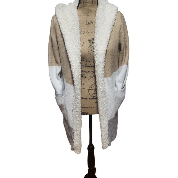 Sweet Rain ultra fuzzy hooded cardigan with pockets, neutral colors, size s - Picture 1 of 4